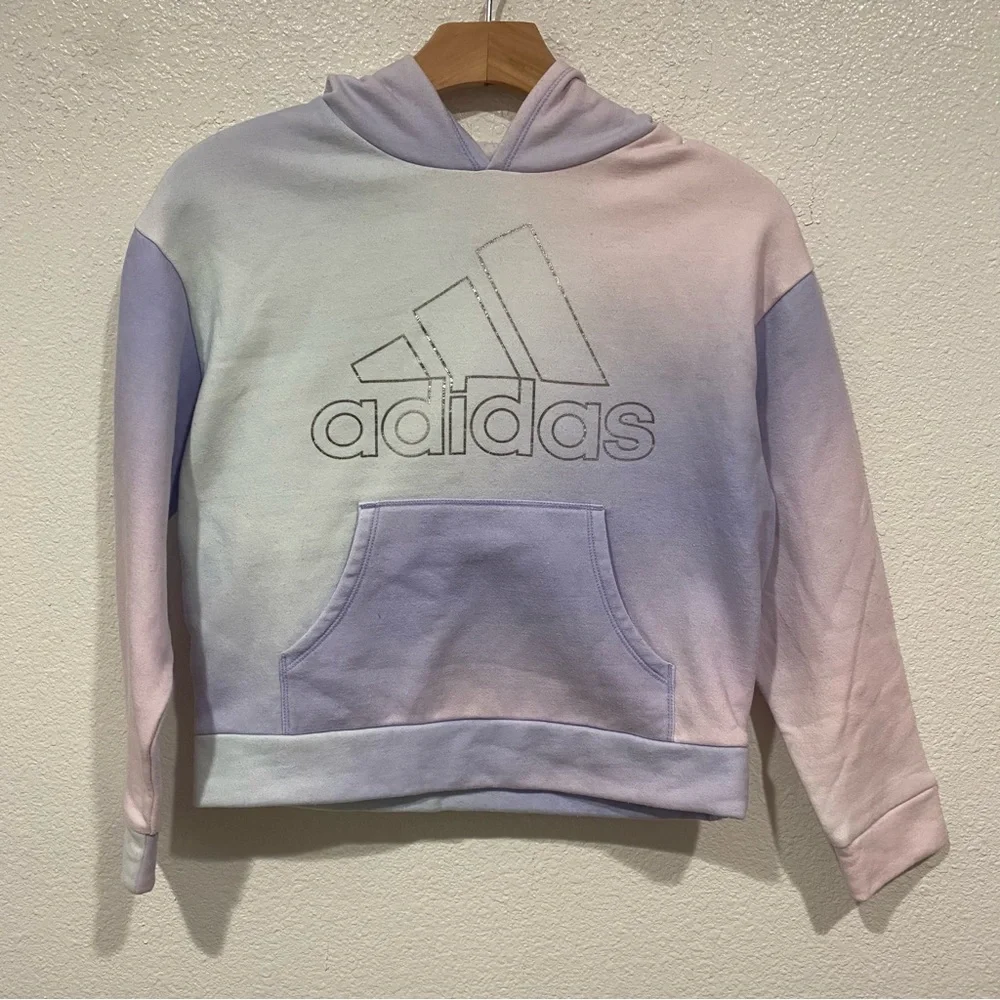 Kids Adidas Girls Purple Logo Pullover Hoodie Sweatshirt Long Sleeve L 12/14